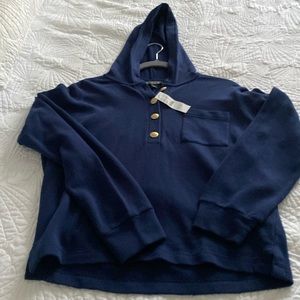 NWTs JCrew Navy Elegant Hoodie with Four Gold Buttons, Single Pocket. Size XS